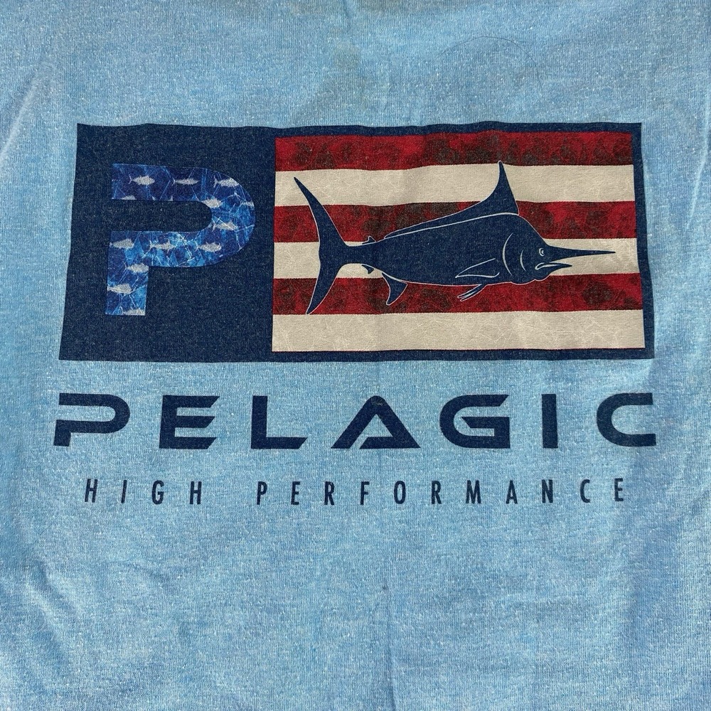 Pelagic T Shirt Mens Small Slim Fit Blue High Performance Graphic Short Sleeve
